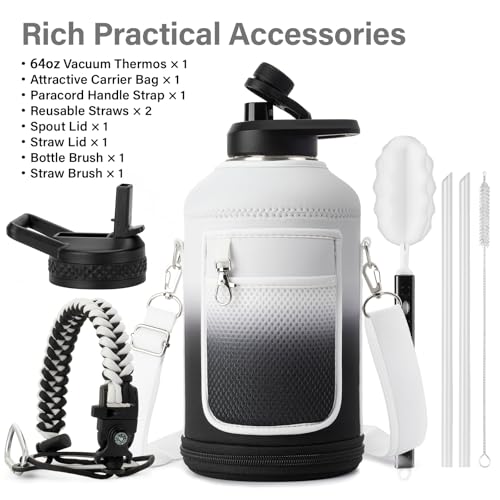 Insulated Water Bottle with Portable Carrier Bag for Outdoor 64 oz