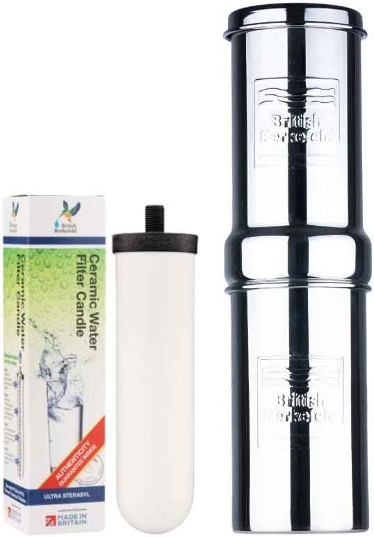 British Berkefeld 1L Stainless Steel Gravity Water Filter System | Comes with an Ultra Sterasyl Cartridges | Great Tasting Clean Water | No Power Or Plumbing Required | for Home Or Outdoor Use