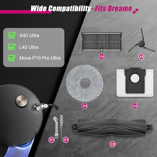 Accessories Kit for Dreame X40 Ultra L40 Ultra MOVA P10 Pro Ultra Robot Vacuum Cleaner (22 Count)