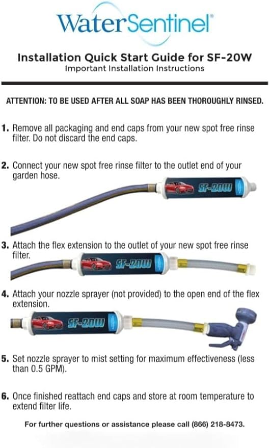 WaterSentinel SF-20W Spotless Car Wash Inline Deionized Water Garden Hose Water Filter & Extension Adapter for RV, Boat, Marine, Motorcycle, Home, Windows, Spot Free Wash, Solar Panels (2-Pack)