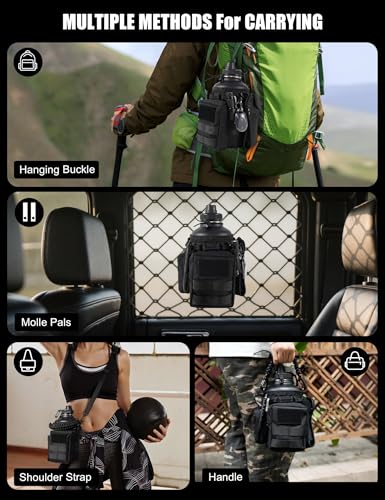 64 Oz Black Tactical Water Bottle with 3 Lids