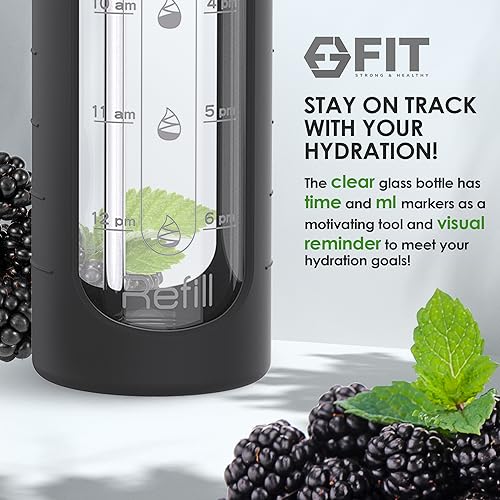 32 oz Glass Water Bottle with Time Marker