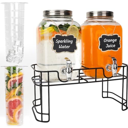 2 Pack 1 Gallon Glass Drink Dispensers with Stand