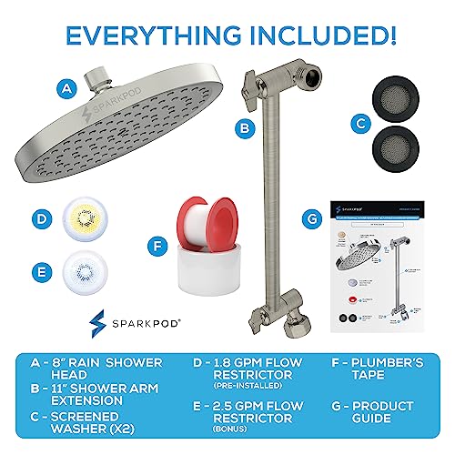 8" Round Rain Shower Head with 11" Shower Arm