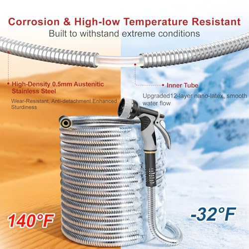 100ft Metal Garden Hose with Upgraded Leak‑Proof Rubber Sleeve