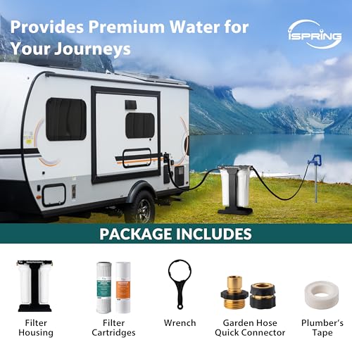 CW21-BV 2-Stage RV Water Filtration System for Campers, SGS-Tested Báctérïa and Viruses Removal, BPA-Free, High Capacity, 3/4'' Lead-Free Brass Hose Quick Connectors, Tankless