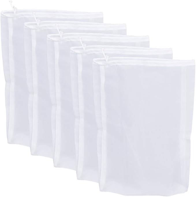 75 Micron Nylon Straining Bag Fine Mesh Food Strainer Bag, Multi Purpose Food Grade Filter Bag for Nut Milk, Juice, Cold Brew, Home Brewing (5 Packs, 12.6" x 8.66")