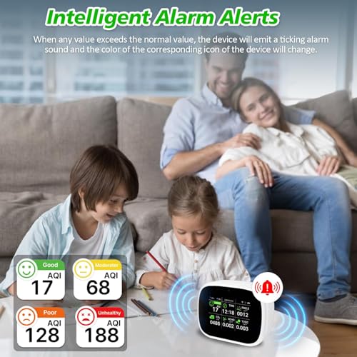 18-in-1 Smart Air Quality Monitor, WiFi Indoor Air Detector with Dual Chip, Real-Time Monitoring for AQI, CO2, PM2.5, PM1.0, PM10, TVOC, HCHO, Time, Temperature and Humidity with APP