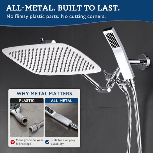 All Metal 16" Rain Shower Head with Handheld for Bathroom Upgrade