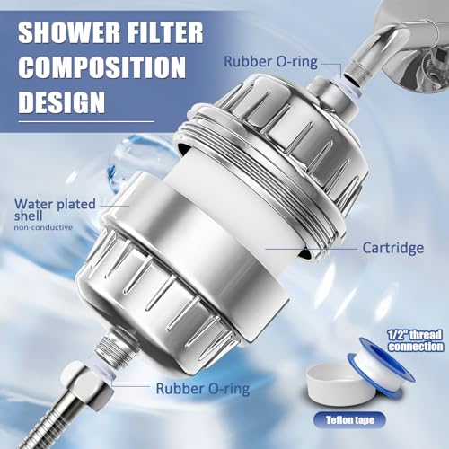 20 Stage Shower Head Filter for Hard Water with 4 Cartridges Replacements