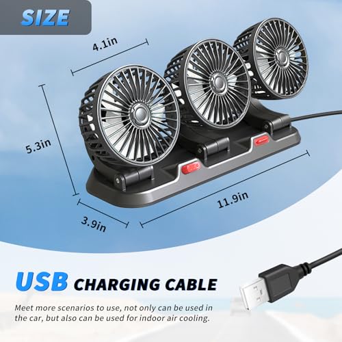 Portable 3 Head Car Cooling Fan with USB Plug