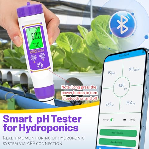 Smart pH Meter for Water pH and EC Meter for Hydroponics Nutrients