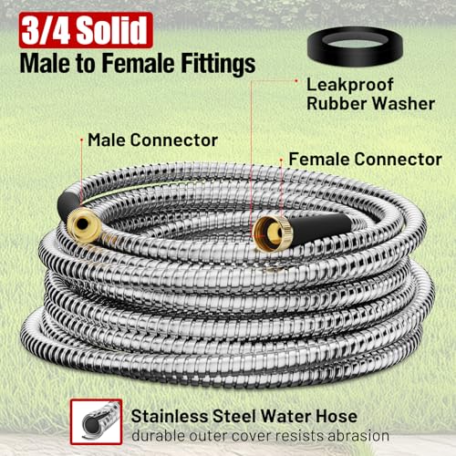 Metal Garden Hose 25 ft with Nozzle