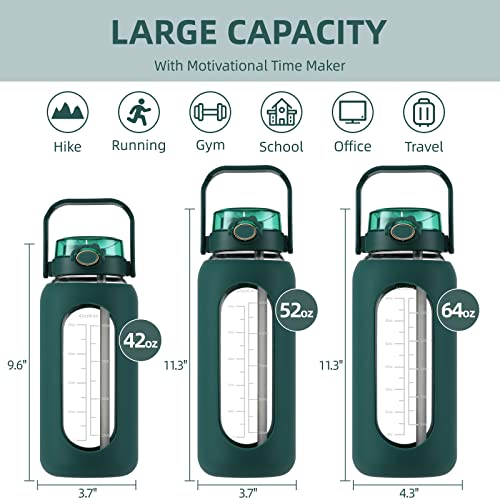 64 oz Glass Water Bottle with 2