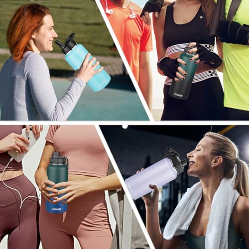 32oz Metal Sports Insulated Water Bottle with 2 Lids