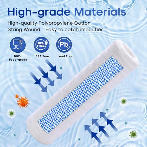 5 Micron 10" x 2.5" Whole House String Wound Sediment Water Filter Cartridge for Well Water (2 Count)