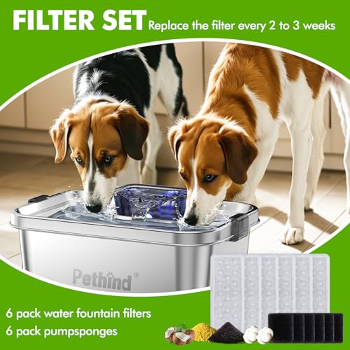 6 Pack Dog Water Fountain Filters and 6 Pack Sponges (6 Count)