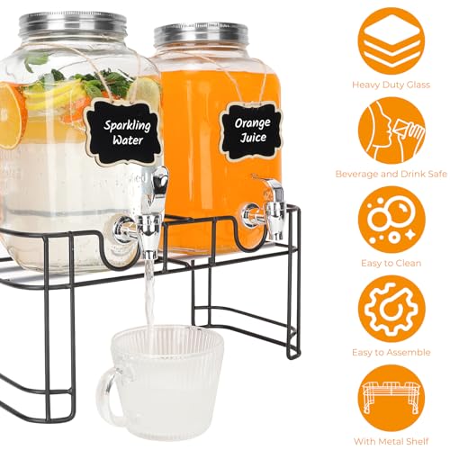 2 Pack 1 Gallon Glass Drink Dispensers with Stand