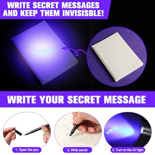 8 Pcs Black Light Markers Set 4 Invisible Ink Pen 4 Mini UV Flashlights Invisible Ink Marker Disappearing Pen for Spy Gadgets Secret Message Gift Party Favors (8 Count)