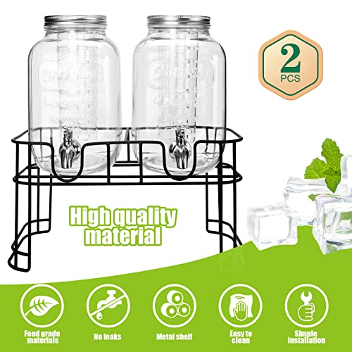 1 Gallon Glass Drink Dispensers For Parties 2PACK.Beverage Dispenser