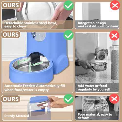 Portable Automatic Cat Feeder and Water Dispenser with Stainless Steel Bowl Dog Gravity Food Feeder and Waterer for Small Medium Pets Puppy Kitten 1 Gallon x 2