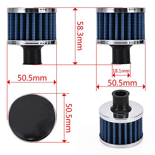 PTNHZ Universal 2 PCS 12mm Auto Cone Mini oil Air Intake Filter Crankcase Vent Valve Cover Breather Filter Flow Air Filters Blue (2 Count)