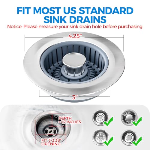 3 in 1 Kitchen Sink Drain Strainer Stopper Removable Basket Pop (2 Count)
