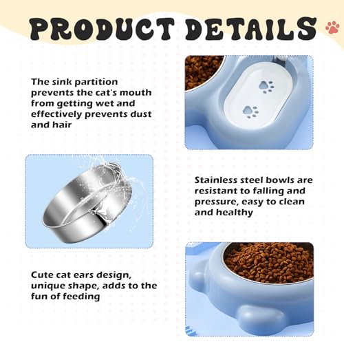 Blue Cat Food and Water Bowl and Non (2 Count)