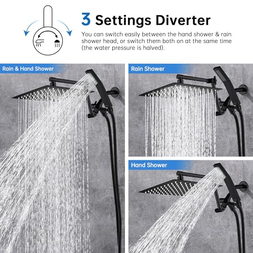 All Metal 12 Inches Rainfall Shower Head with Handheld Combo