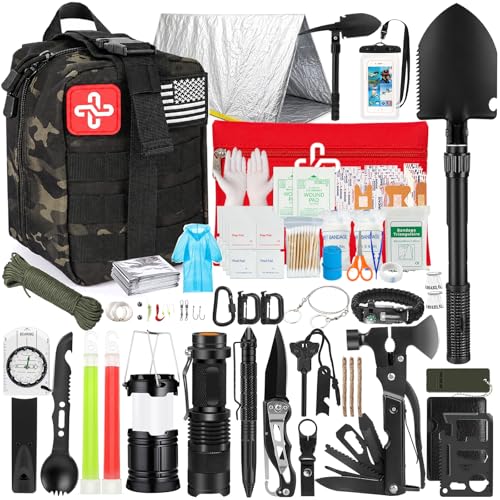 Survival Kit 250Pcs Survival Gear First Aid Kit with Molle System Compatible Bag and Emergency Tent