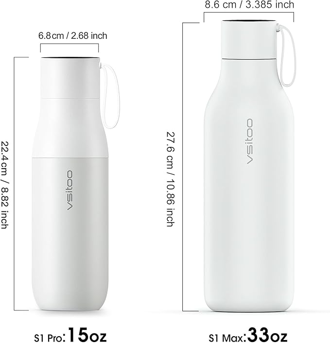 VSITOO 15oz Smart Self Cleaning Water Bottle，Insulated Water Bottle with Stainless Steel, BPA-Free, AI Self-Clean, 30-Day Battery, Magnetic Charging for Travel, Gym or Office, White