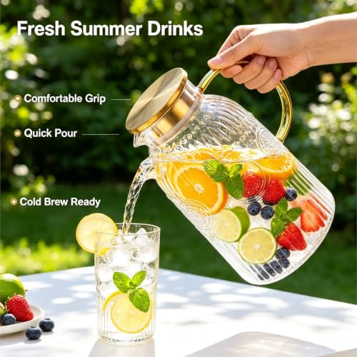 Glass Pitcher with Lid 68oz 2L Vintage Water Carafe Beverage 1Pack