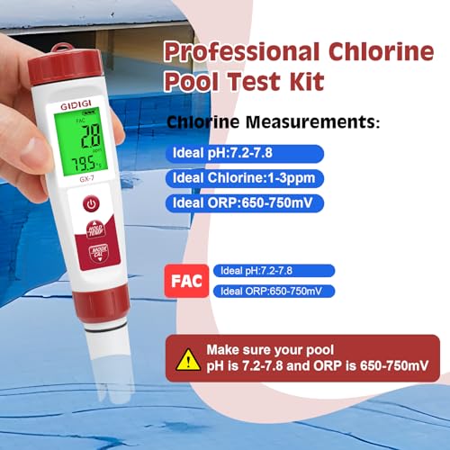 pH Meter Chlorine Tester Digital 7 in 1 Pool Water Tester Kit
