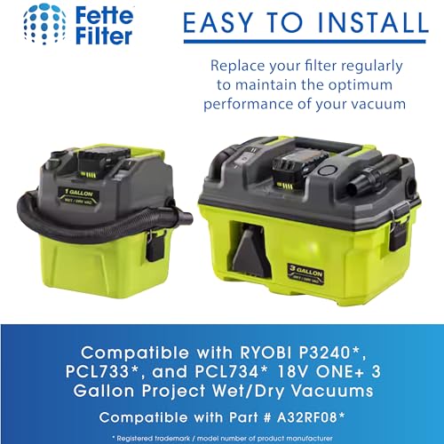 Fette Filter A32RF08 Fine Dust Replacement Filter Compatible With RYOBI 18V ONE+ P3240
