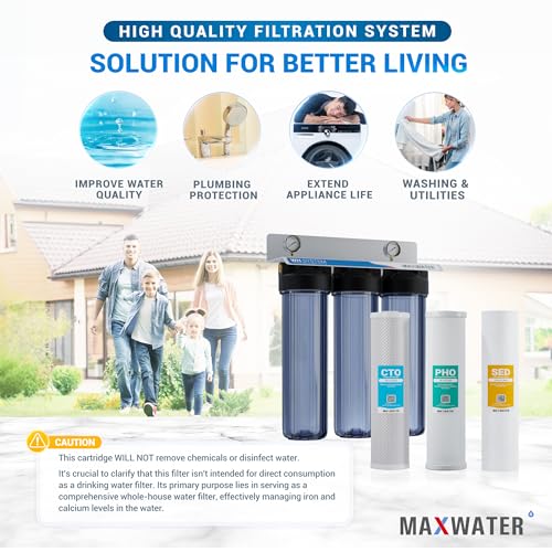 3 Stage Whole House Water Filter System with Sediment + Phosphate Anti Scale