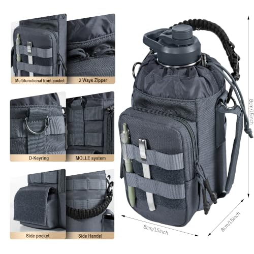 64oz Tactical Insulated Water Bottle with 3 Lids & MOLLE Pouch