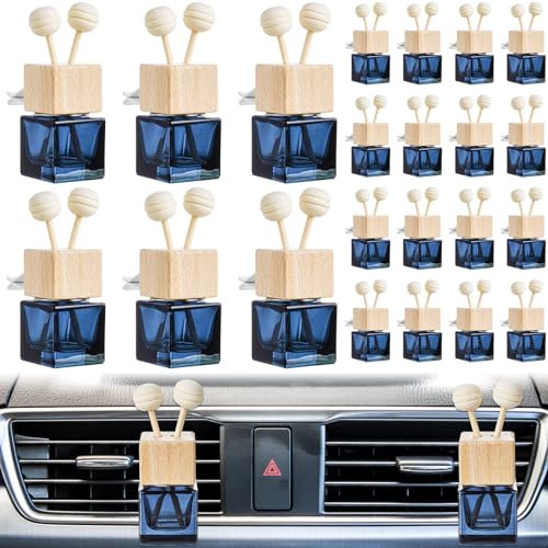 80 Pcs Car Air Freshener Diffuser with Vent Clip Empty Car Diffuser Bottles for Essential Oil Perfume Glass Bottle with Wooden Caps Stick (21.64 Fl Oz)