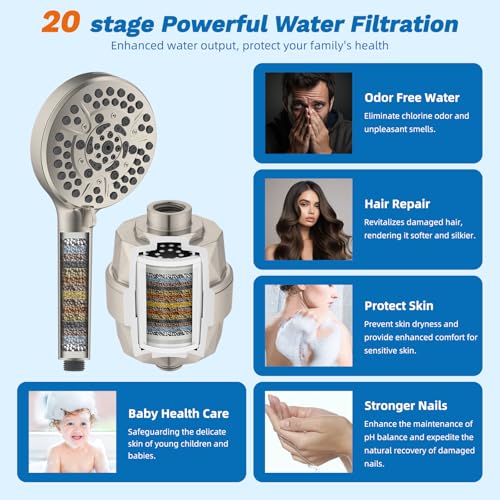 5 spray Dual Filtered Rainfall Shower Head with 10 Spray Handheld