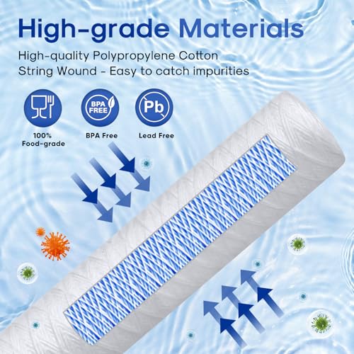 5 Micron 4.5" x 20" Whole House String Wound Sediment Water Filter Cartridge for Well Water (2 Count)