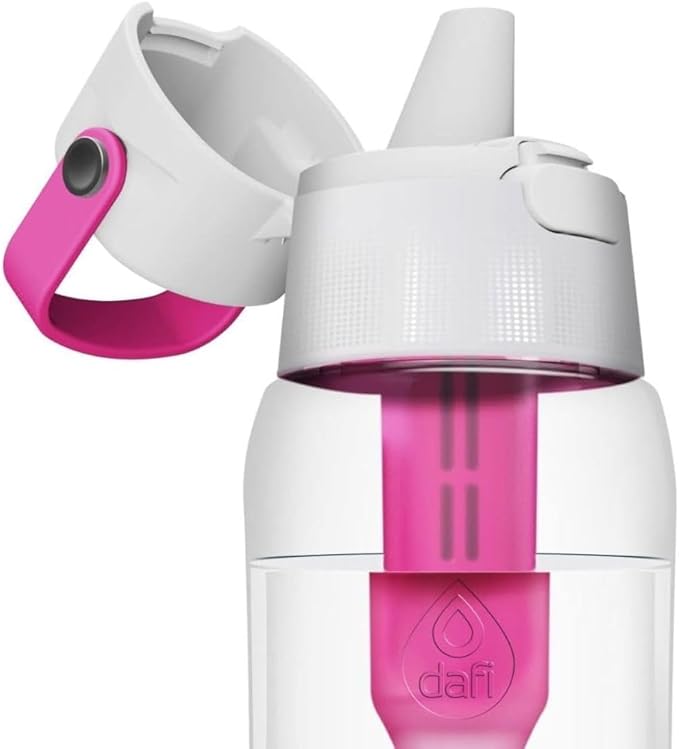 Dafi Filtered Water Bottle with Straw 17 oz - Sports Water Bottle Reusable with Carbon Filter for Gym, Travel, Daily Use - Leakproof, BPA-Free with Hypoallergenic Mouthpiece & Carrying Handle - Pink