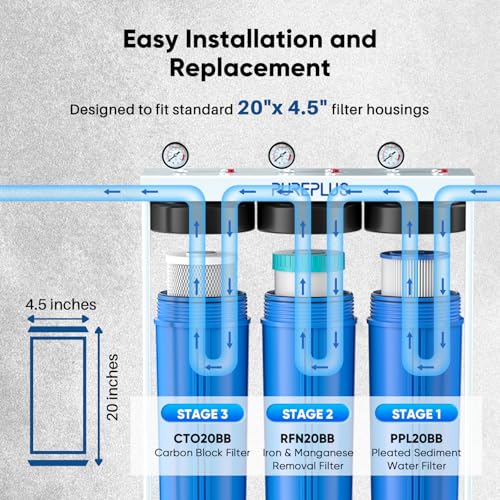 4.5"x 20" 3 Stage Whole House Water Filter Cartridge Combo Kit with Pleated Sediment