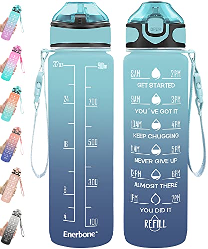 32 oz Drinking Water Bottle with Times to Drink and Straw