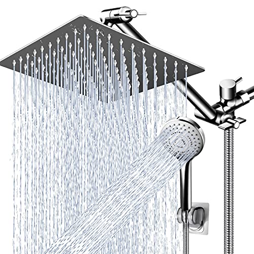 Modern 12" Large Square Rain Showerhead with 5 Modes Handheld Showerhead Combo