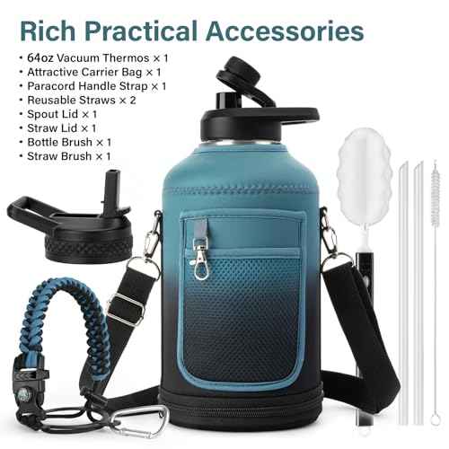 Insulated Water Bottle with Portable Carrier Bag for Outdoor 64 oz