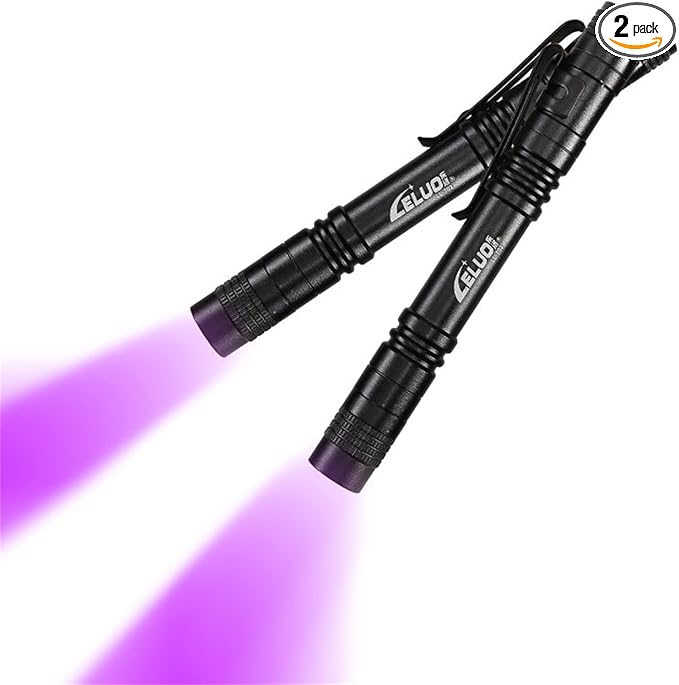 2 Pack UV Penlight Flashlight with Clip，Mini 395nm Mini Pen Light ，,Waterproof Ultraviolet Flashlight for Leak, Pet Urine, Scorpion, Hotel Inspection, Dry Stain and Bed Bug.