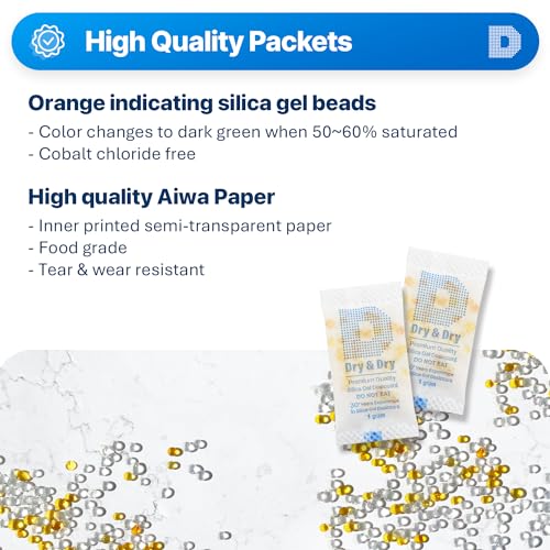 1 Gram [50 Packets] Orange Indicating Silica Gel Packets Desiccants Silica Packets