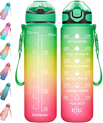 32 oz Drinking Water Bottle with Times to Drink and Straw