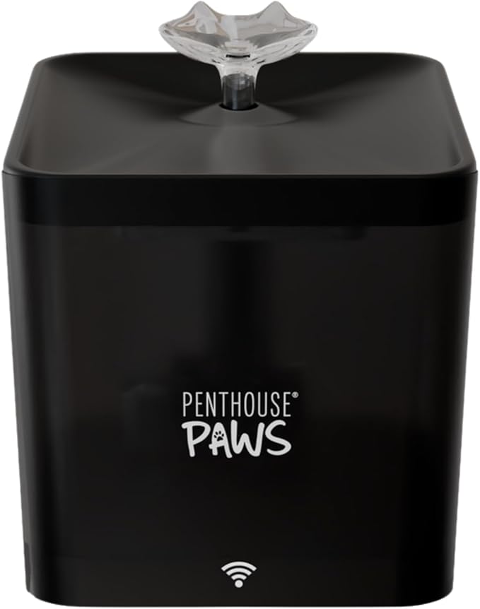 Penthouse Paws Smart Cat Water Fountain 2.2L, App Controlled Automatic Water Dispenser, Ultra Quiet Pump, 5-Stage Filter, Whisker Friendly Bowl, for Cat & Dog, Black