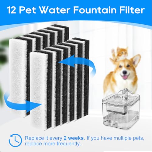 Cat Dog Water Fountain Filter for WF020 Pet Fountain (12 Count)
