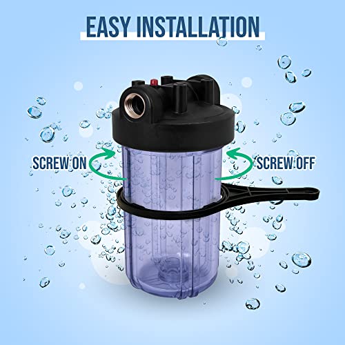 High Capacity 10 x 4.5” Transparent Whole House Water Filter Purifier System with Presser Relief Button 1” Inlet